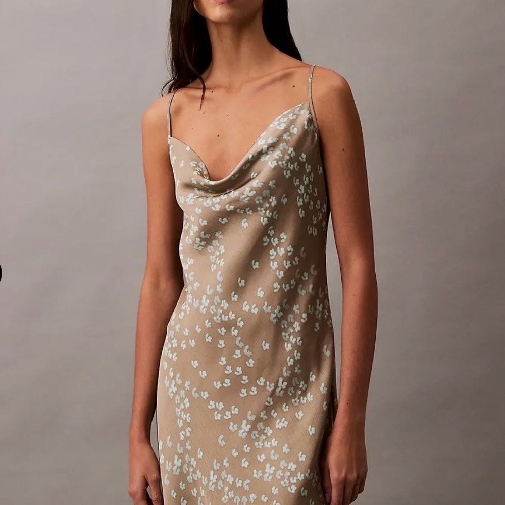 Calvin Klein Beige Dress with White Floral Design